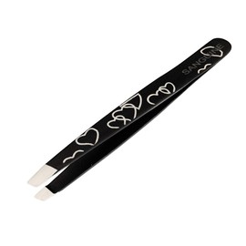 Professional Hair Tweezers Slant Tip, Eyebrow Tweezers, Facial Hair Removal Tweezers, Black Hearts & Practical Case