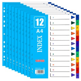 JIANTA [Set of 10] 12-Piece Folder Index DIN A4, Dividers A4 with 12 Tabs, Index for Folder A4 Coloured - Folder Dividers Made of Sturdy PP for Lever Arch Files, A4 Folders, A4 Binder