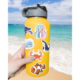 100 Pcs Ocean Stickers for Kids Teens Adults, Under The Sea Animal Fish Turtle Stickers for Water Bottle Laptop, Waterproof Sea Creature Sticker Pack, Cute Ocean Party Favors & Decorations