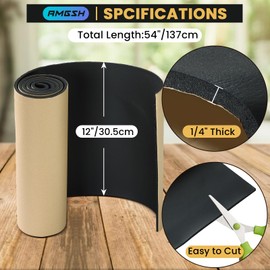 AMGSH Sponge Neoprene with Adhesive Foam Rubber Sheet, 1/4" T x 12" W x 54" L, 4.5 Sqft for Weatherproofing,Gasket Seals, Crafts,Soundproof Padding, Vibration Dampening, Aquarium Leveling Mat