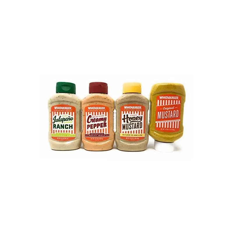 WHATABURGER Sauce Bundle ( Mustard, Honey Mustard,Creamy Pepper, & Jalapeno