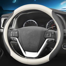 HAOTULE Nappa Leather Slim Stylish Steering Wheel Cover,for Toyota Steering Wheel Cover Interior Conversion (White)