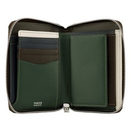 TAKEO KIKUCHI 780614 Men's Bi-fold Wallet, Round Zipper, Genuine Leather, Middle Wallet, Cowhide Leather, [05] Green