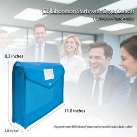 ULVBABI 14-Pack A4 Plastic Document Wallets, Waterproof Popper Folders with Snap Button, Large Capacity Storage Pockets for School, Office and Home (14, 7 Color)