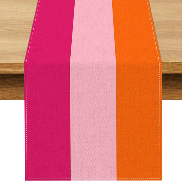 Buxiuer Hot Pink and Orange Party Decorations Table Runner for
