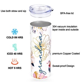 Lifecapido Grandma Tumbler - 20 Oz Stainless Steel Travel Tumbler Gifts for Grandma, Grammy, Grandmom, Grandmother - Mother's Day, Birthday, Christmas