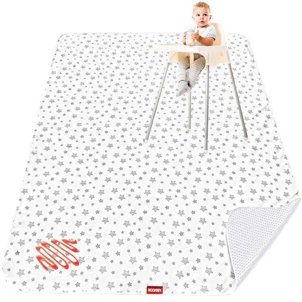 Moonsea Large Splat Mat, 54 x 72 Inch Splash Messy Mat and Table Cloth, Waterproof and Washable Spill Mat, Anti-Slip Floor Protector, White Star