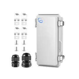 RTHIEAI Waterproof Outdoor IP67 Junction Box (7.9"x3.9"x2.8") with Mounting Plate, Hinged Grey Cover and Wall Brackets - Weatherproof ABS Plastic Electrical Enclosure for DIY Projects (200x100x70mm)