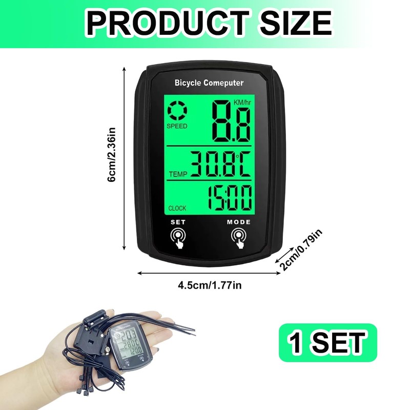 Bike Computer, 19 Functions IP54 Waterproof GPS Speedometer Odometer, Wired