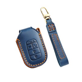 Hontumax Genuine Leather 5-Button Key Fob Cover Case for Honda Civic Accord Pilot CRV Pilot HRV 2022 2023 2024 2025 (Blue)