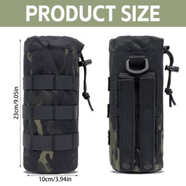 XoeLLe Bottle Holder Backpack, Molle System Bottle Bag, Tactical Nylon Drink Holder with Drawstring, Foldable Mesh Bottle Holder for Travel, Fishing, Hunting, Hiking, Outdoor Activities (Black B)