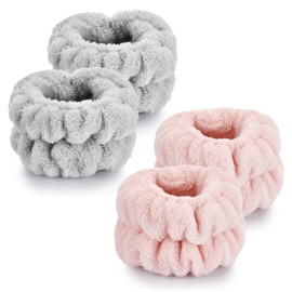 4 Pcs Wrist Towels for Washing Face-Dorbetar, Microfiber Wrist Bands for Washing Face, Spa Wristbands for Washing Face, Face Wash Wristbands, Arm Bands for Washing Face for Woman Children（ Pink，Gray）