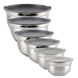 COOK WITH COLOR Stainless Steel Mixing Bowls Set with Lids - Nesting Bowls with Non-Slip Bottom, Grey, 12 Pieces