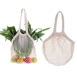 Pack of 2 Shopping Bag Mesh Reusable Shopping Bag Mesh Cotton Shopping Net Net Bag with Long Handle for Storage Fruit Vegetable Market / Grocery Shopping Net, multicoloured
