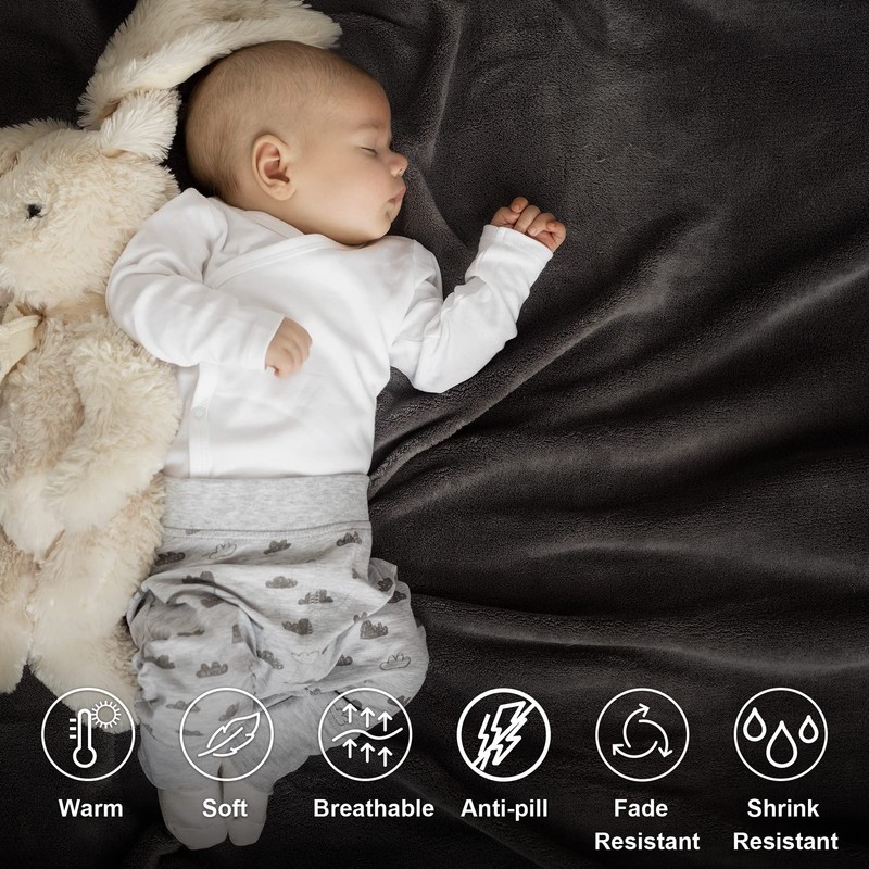 EHEYCIGA Fleece Blanket Dark Grey Throws for Sofas Fluffy Warm