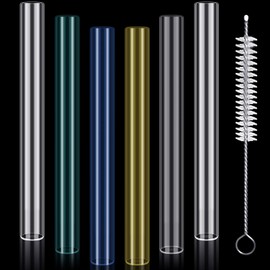 FoldTier 6 Pcs Borosilicate Glass Tube 12mm OD 2mm Thick Glass Blowing Tubes with Cleaning Brush (Grey, Blue, Dark Green, Yellow, Clear,4 Inch)