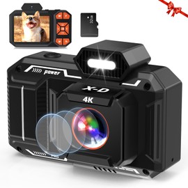 Digital Camera, 4K 48MP HD AutoFocus Camera with 32G SD Card, Digital Cameras, Compact Camera for Children, Teenagers, Beginners, Black