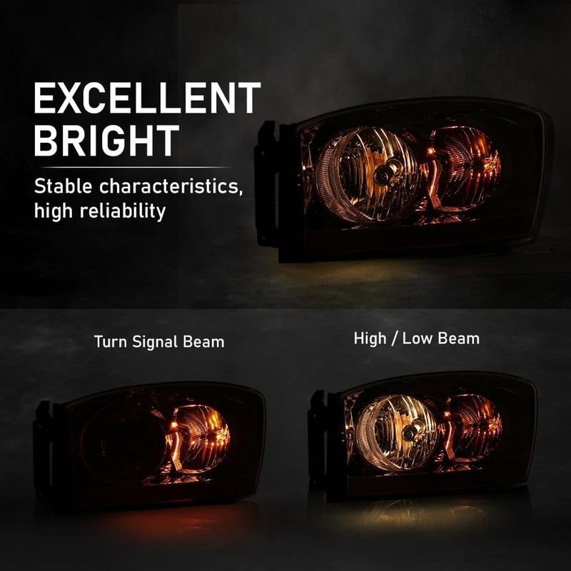 G-PLUS Headlights Assembly w/Bulbs Compatible with Dodge Ram 1500 06-08/Dodge