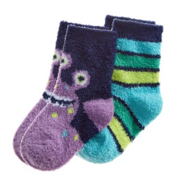 Metzuyan WS-AW23 Baby Boys 2 Pairs Fluffy Snuggle Winter Warm Socks Purple Monster 3-5.5