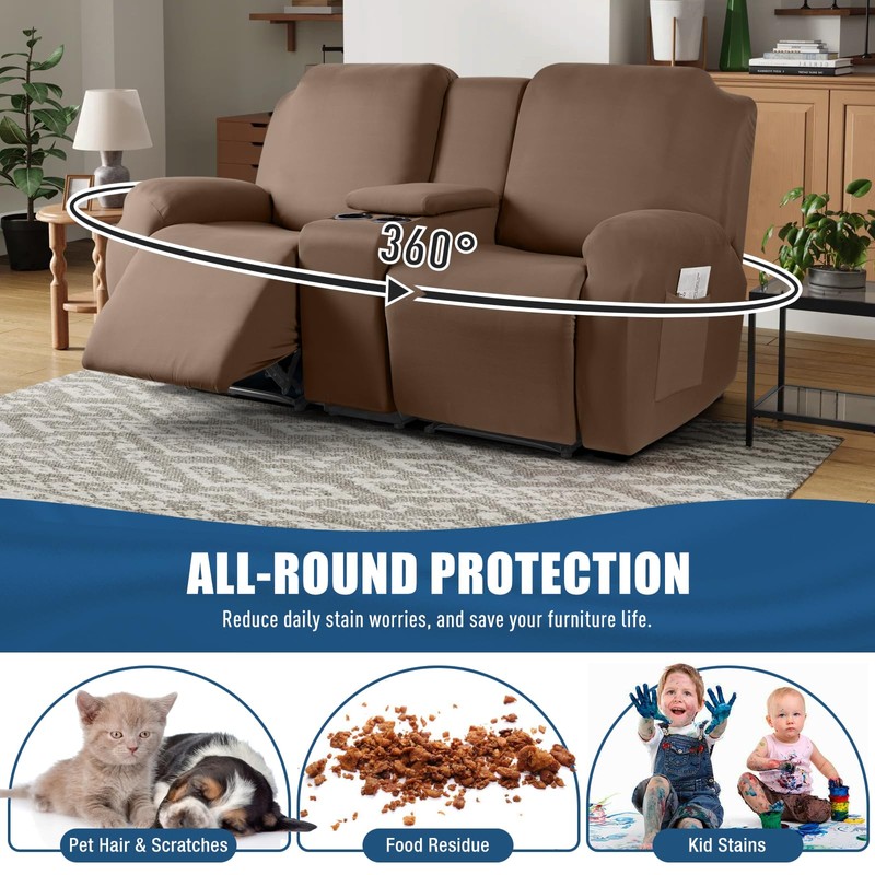 TAOCOCO Reclining Loveseat with Middle Console Slipcover, 4 Piece Polyester