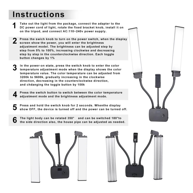 generic Lámpara Led De Doble Brazo Con Trípode De 2m