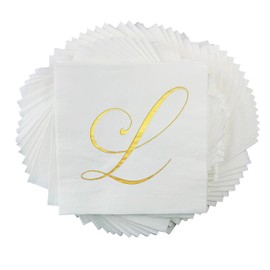 Cocktail Party Napkins - Gold Foil Monogram Letter L for Wedding, Birthday, Retirement, or Baby Shower, 100 pack (L)