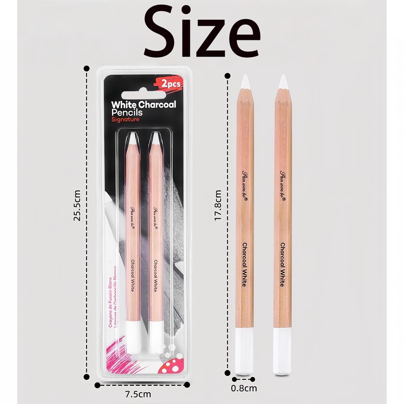 Omeblos White Charcoal Pencil, Charcoal Pencils Set, 2Pcs Sketch Highlight