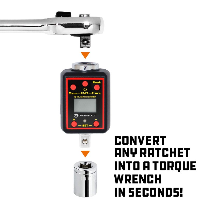 Powerbuilt Digital Torque Socket Adapter, 3/8 Inch Drive Ratchet to