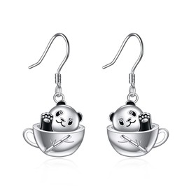 Panda Drop Earrings for Women 925 Sterling Silver Teacup Dangle Earrings for Girls Panda Jewellery Gift