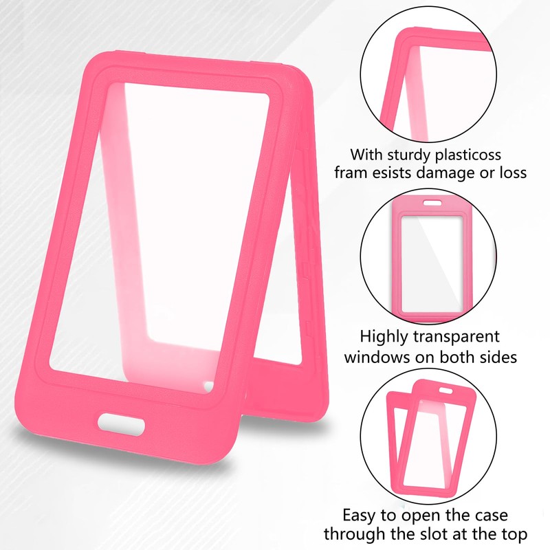 1 Pcs ID Badge Holder with Double-Sided Windows Vertical Hard