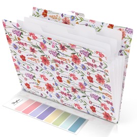 SKYDUE Accordion File Organizer, Floral Expanding File Folders with 5 Pockets, Cute Document Organizer for Paper Bills Receipt Storage, School Office & Hospital Supplies Letter/A4 Size White