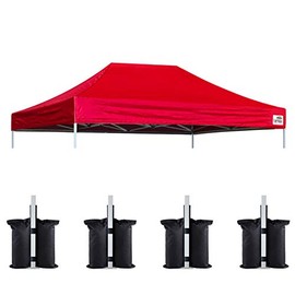 Eurmax USA Pop Up Canopy Top Gazebo Tent Cover Replacement Top Only,Bonus 4PC Pack Weight Bag (10x15, Red)
