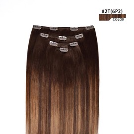 12" Clip in Hair Extensions Remy Human Hair Brown Balayage for Women - Silky Straight 100% Real Human Hair 50grams 4pieces #2T(6P2) Color