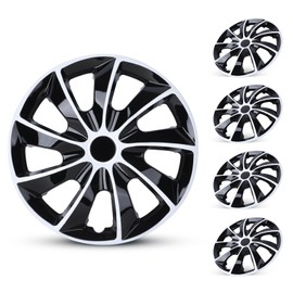 AUTOWIKI 17 Inch Hubcaps for 17inch Standard Steel Wheel Rims - Snap On Auto Tire Replacement Exterior Hub Caps for Car Truck SUV (Set of 4, Black & White)
