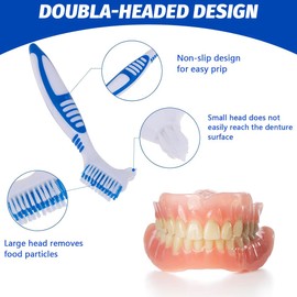 ZKGYUS Pack of 5 Denture Toothbrushes, Portable Denture Cleaning Brushes with Moderate Multilayer Bristles, Double-Sided Brush for Cleaning False Teeth