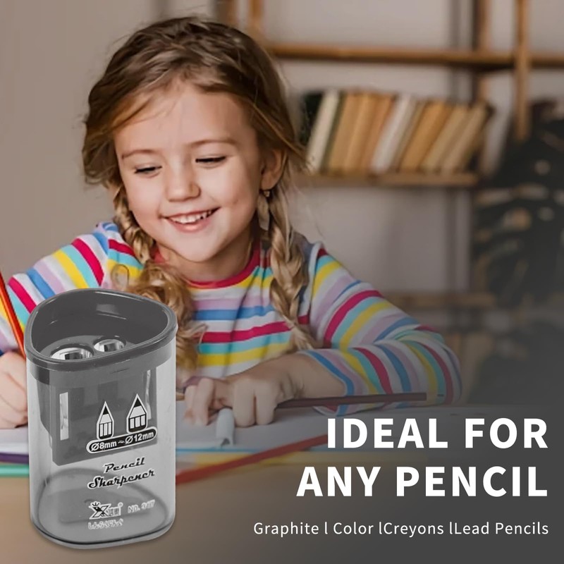 2 PCs Pencil Sharpener with Container,Dual Holes (8mm, 12mm) Pencil