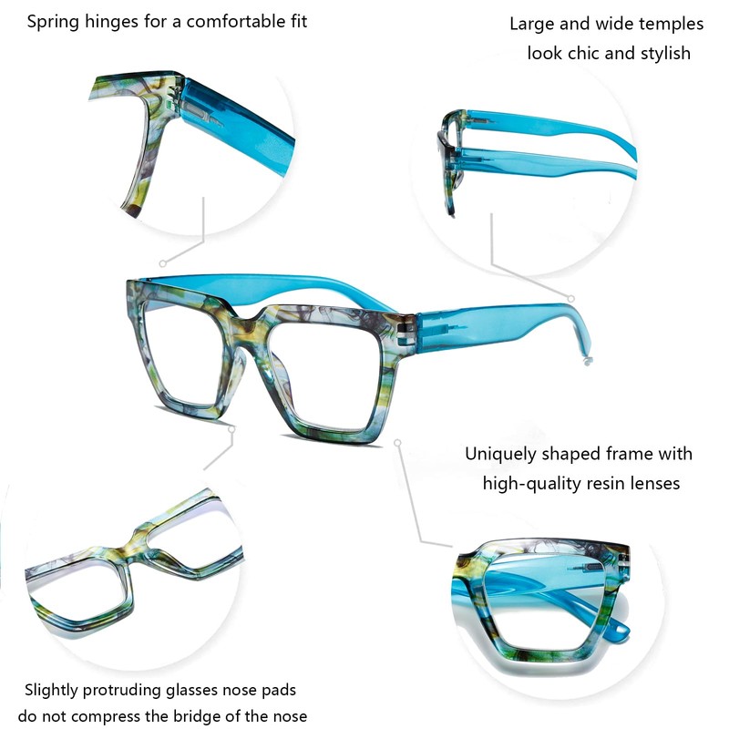 Hubeye Square Eyeglasses for Women Spring Hinged Oprah Style Readers