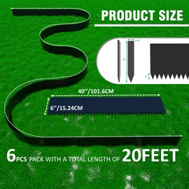 20ft. 6-Pack Galvanized Steel Landscape Edging - 40" L x 6" H Lawn Edging with 6 Stakes, Hammer-in Metal Garden Border for Landscaping, Lawn & Yard (Black)