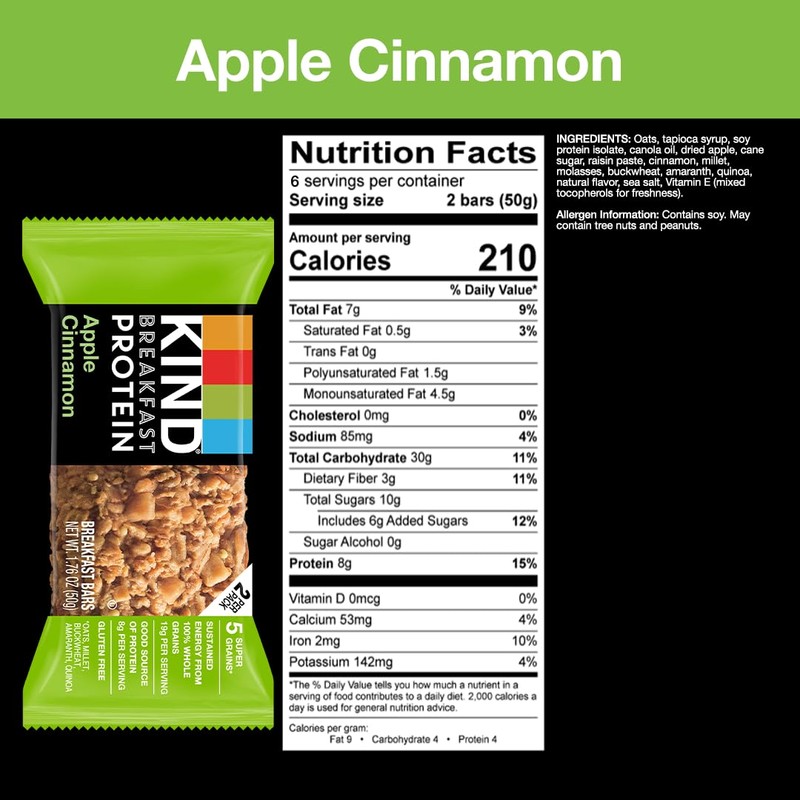 KIND Breakfast Protein, Healthy Snack Bar, Apple Cinnamon, Gluten Free