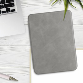 kwmobile Case Compatible with Tolino Shine 3 - Faux Leather eReader Protective Cover Case - Grey