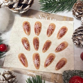 Snowflake Press on Nails Medium Almond Fake Nails,Christmas Press on Nails Red Glitter with Design Glossy Christmas Acrylic Nails Full Cover False Nails Christmas Nail Art Decoration for Women 24Pcs