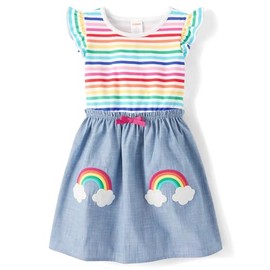 Gymboree,Girls,and Toddler Embroidered Short Sleeve Dress,6,Rainbow Stripe