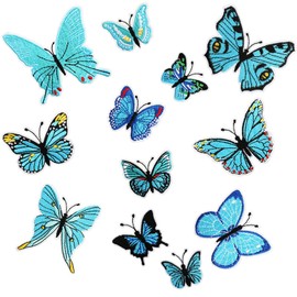 Pack of 12 butterfly iron-on patches, iron-on patches for textiles, butterfly decorative patches for ironing, ideal for jeans, jackets, children's clothing, bags and hats, reusable and washable