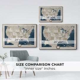 Renditions Gallery USA Map Wall Art United States Modern Artwork Canvas Prints Wall Decorations for Living Room and Bedroom-Gold Floater Frame-24”x36”,LSMAP