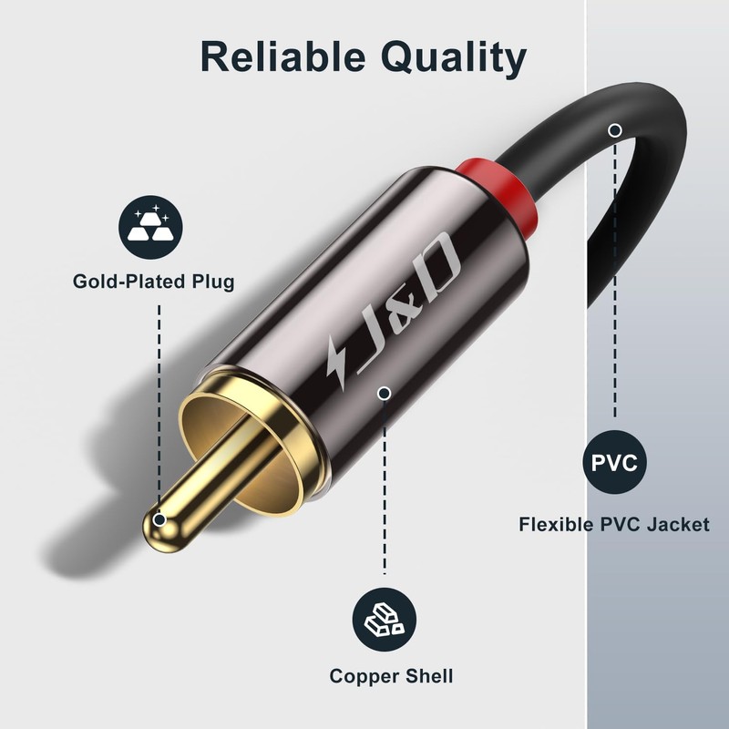 J&D 2RCA to 2RCA Cable, Gold Plated Copper Shell Heavy
