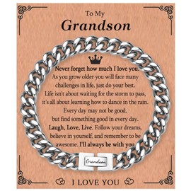 KORAS Grandson Gifts, Grandson Bracelet Cuban Chain Bracelet for Grandson, Stainless Steel Bracelet Grandson Gifts from Grandparents, Teenage Boys Gifts for Birthday Graduation Christmas