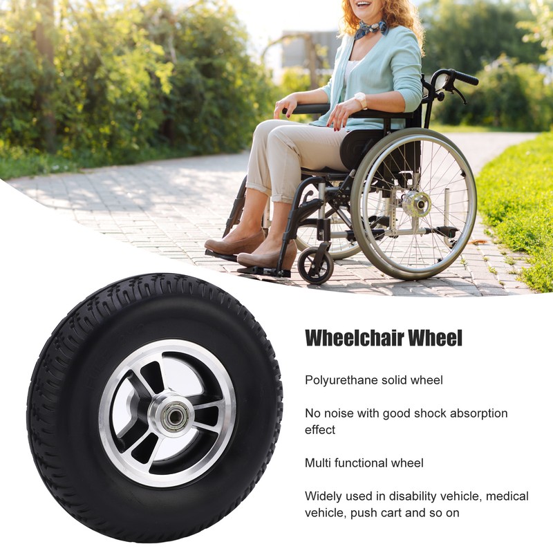 Wheelchair Wheel Replacement Solid PU Reinforced Aluminum Alloy Hub Walker
