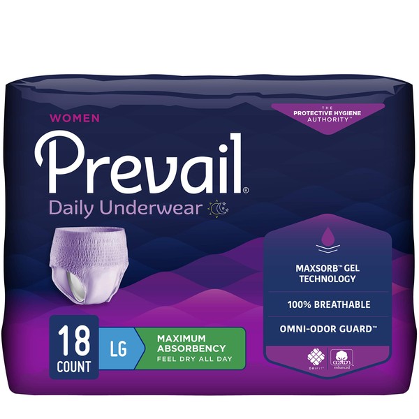 Prevail Maximum Absorbency Incontinence Underwear for Women, Large, 18 Count