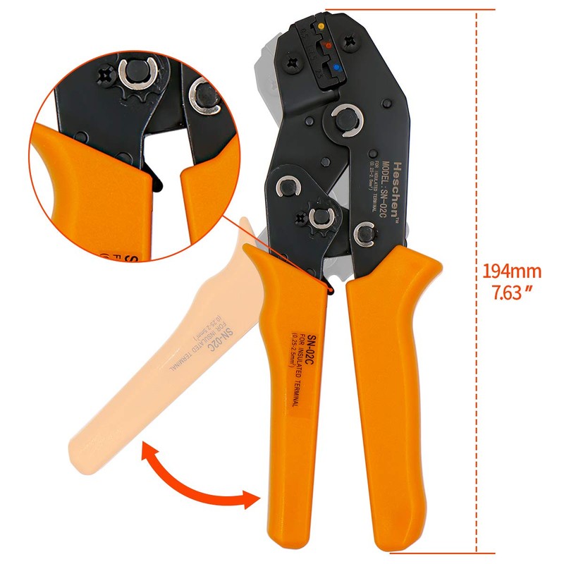 Heschen Mini Ratchet Crimper Plier, SN-02C, Ring & Insulated Terminals