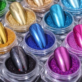 24 Colors Chrome Nail Powder Set: High Gloss Glitter Pigment Powder with 6pcs Sponge Sticks- Mirror Metallic Effect DIY Nail Art Decorations - Perfect for Women & Girls Manicure Salon Use